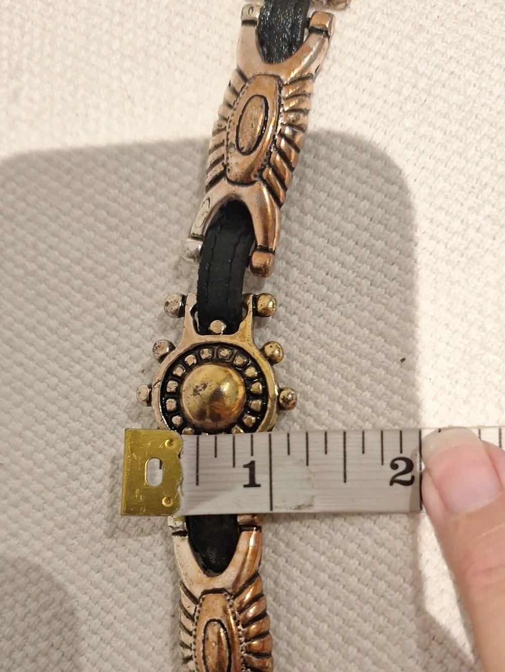Black Leather Women’s Decorative Split Leather Belt with Gold-Tone Accents